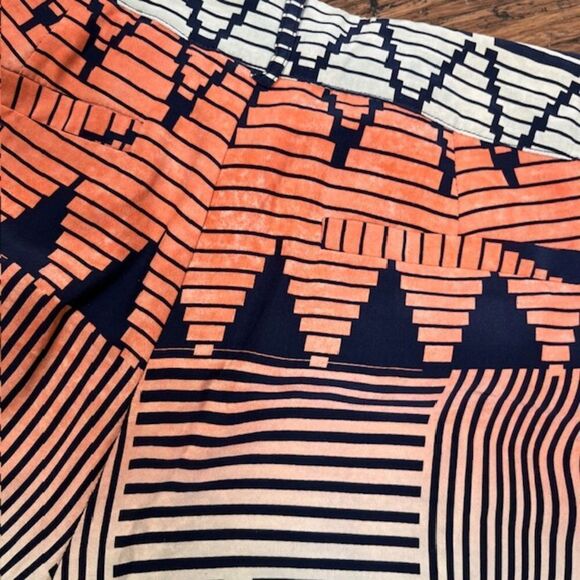Parker 100% Silk Shorts Geo Print Navy Orange Green Pockets Zip Front Size 2 - Picture 7 of 13